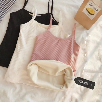 Saler Warm Tank Tops with Fleece Lining In Black