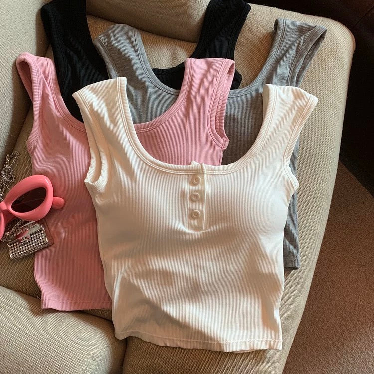 Maria Tank Tops with Inbuilt Bra In White