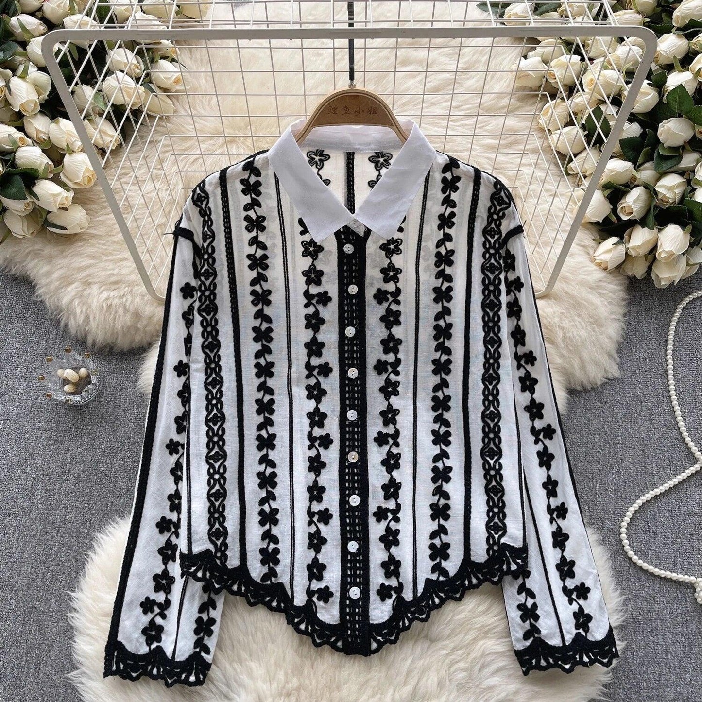 Coya Embroidered Cotton Shirt In Black