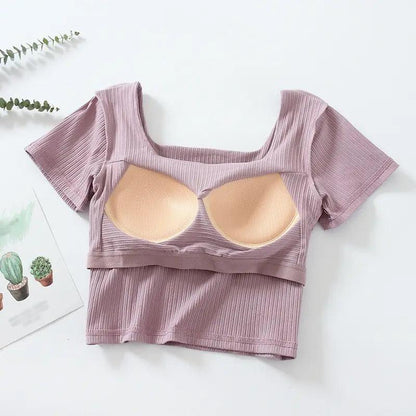 Levo Summer Tops with Inbuilt Bra In Black