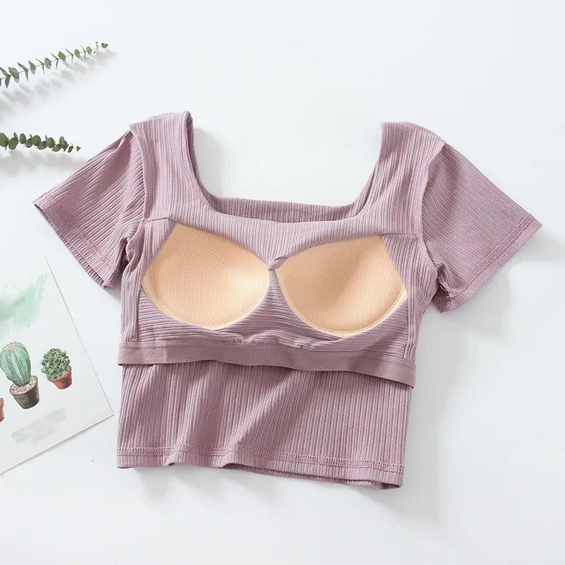 Levo Summer Tops with Inbuilt Bra In Beige