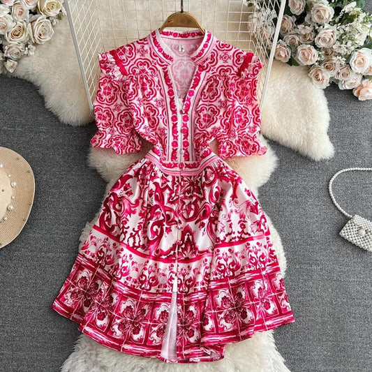 Bologna Porcelain Summer Vintage Dress In Pink