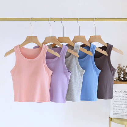 Luked Tank Tops with Inbuilt Bra In Pink