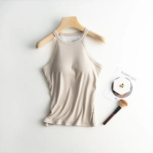 Dia Tank Tops with Inbuilt Bra In Beige