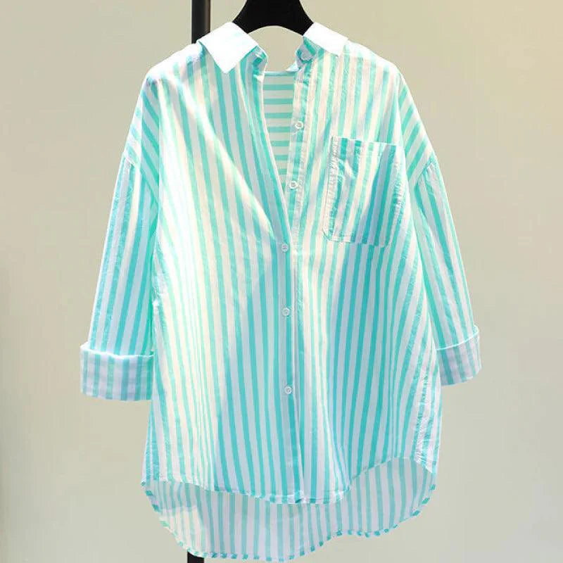 Lotus Striped Summer Oversized Shirt In Yellow