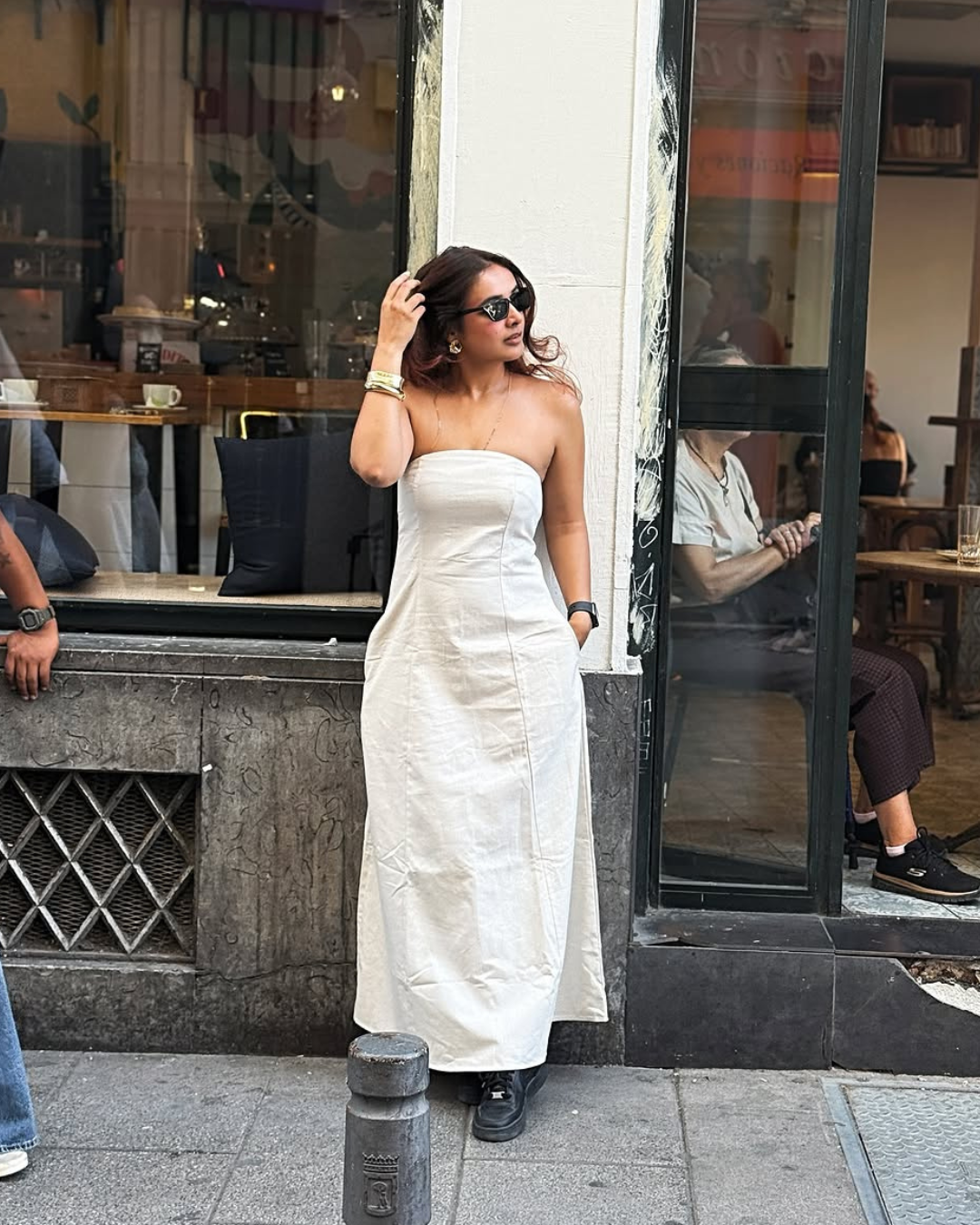 Maisie Offshoulder Holiday Tube Dress In Beige