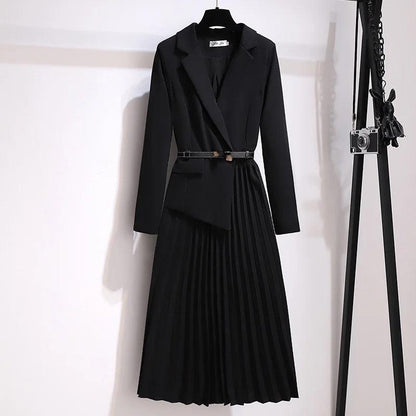 Nova Elegant Pleated Blazer Dress In Black