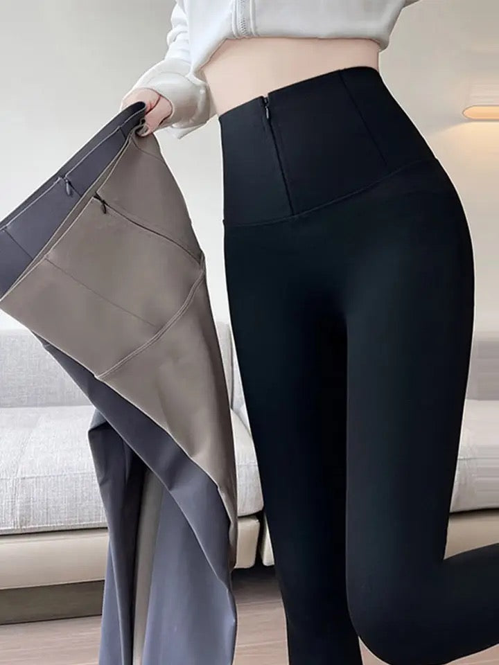 Martha Slimming Premium Fleece Leggings with Buttons In Grey