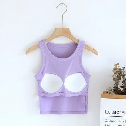Luked Tank Tops with Inbuilt Bra In Pink