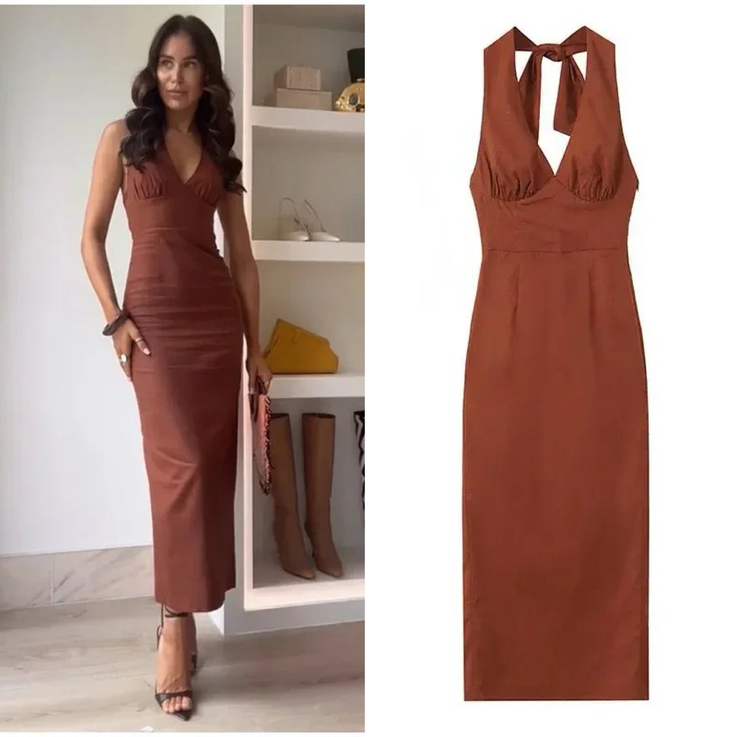 Harry Bodycon Midi Dress in Brown