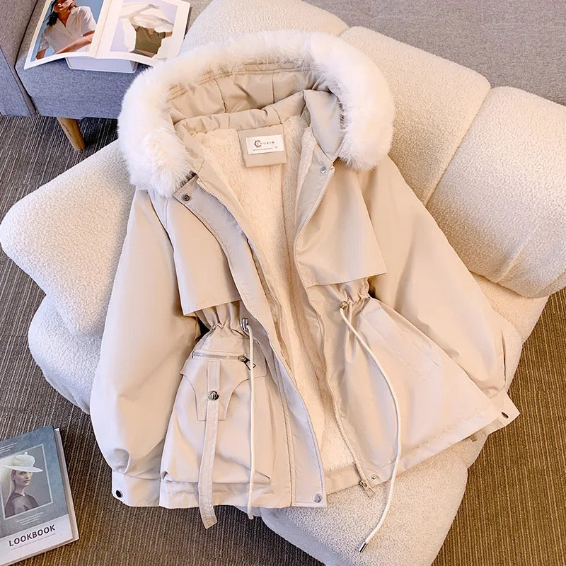 Margot Warm Fleece Lined Parka Jacket In Beige