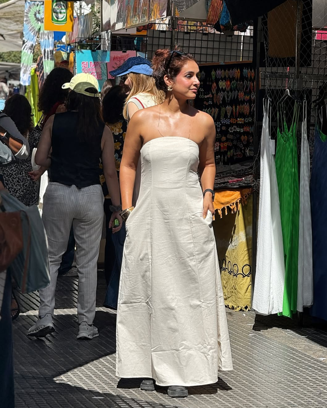 Maisie Offshoulder Holiday Tube Dress In Beige