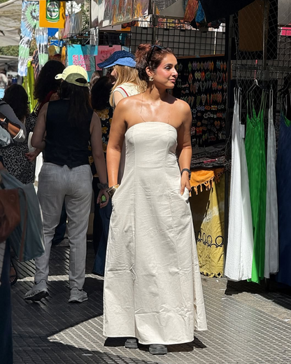 Maisie Offshoulder Holiday Tube Dress In Beige