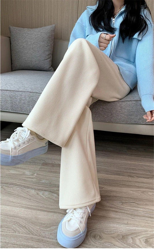 Marley Wide Leg Fleece Pants In Beige