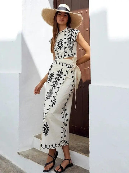 Louella Summer Set of Top and Skirt In Beige