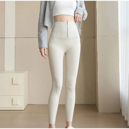 Martha Slimming Premium Fleece Leggings with Buttons In Olive