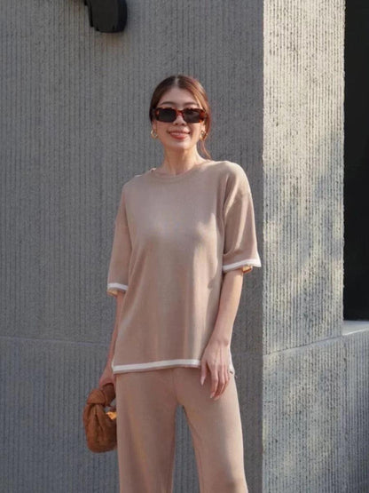 Flexxi Knitted Cotton Co-ord Set In Brown