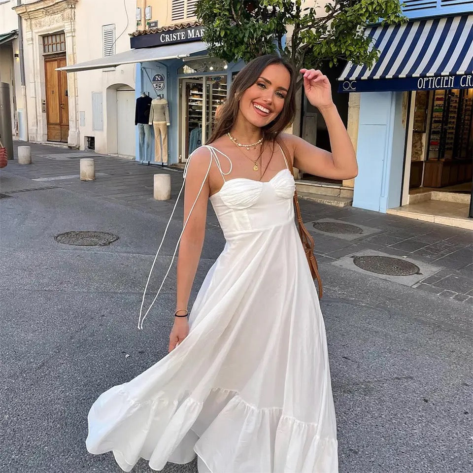 Camellia Summer Holiday Maxi Dress In White