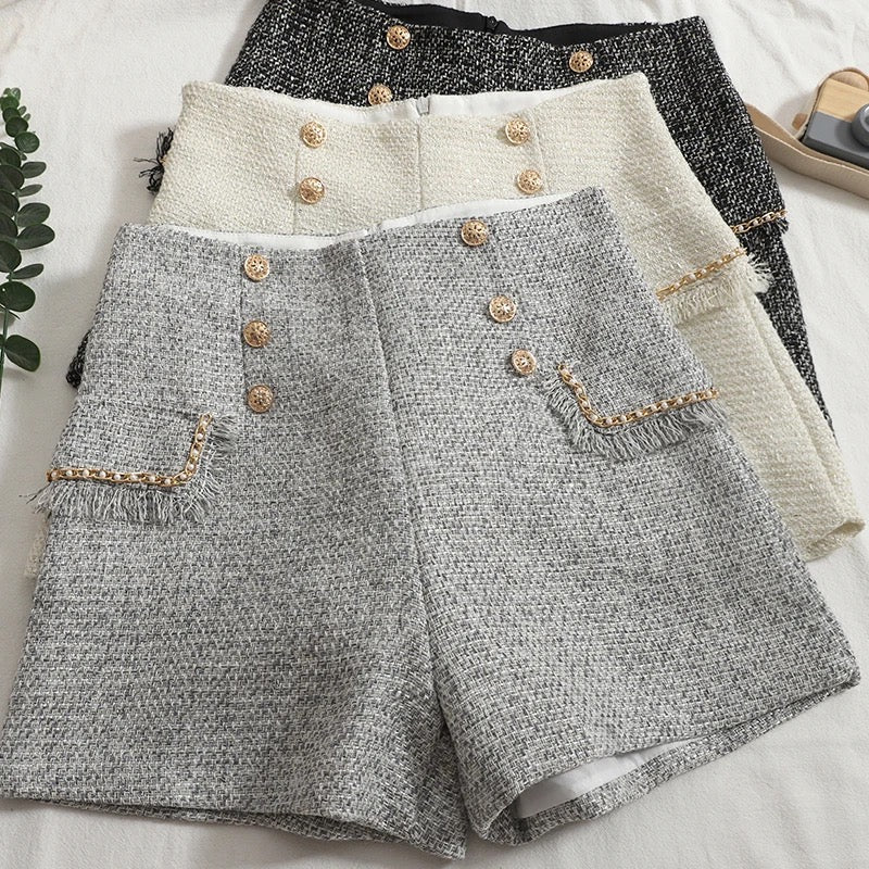 Sula Premium Tweed Shorts with Buttons In Beige