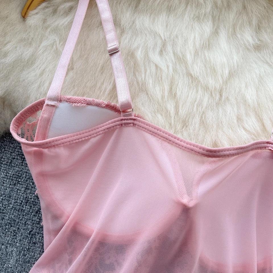 Louvre Corset Mesh Top in Pink