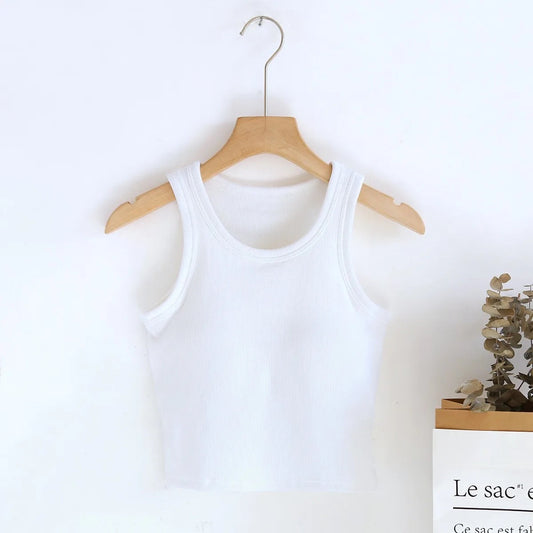 Luked Tank Tops with Inbuilt Bra In White