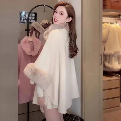 Violetta Premium Winter Capes with Fur Detailing In Pink