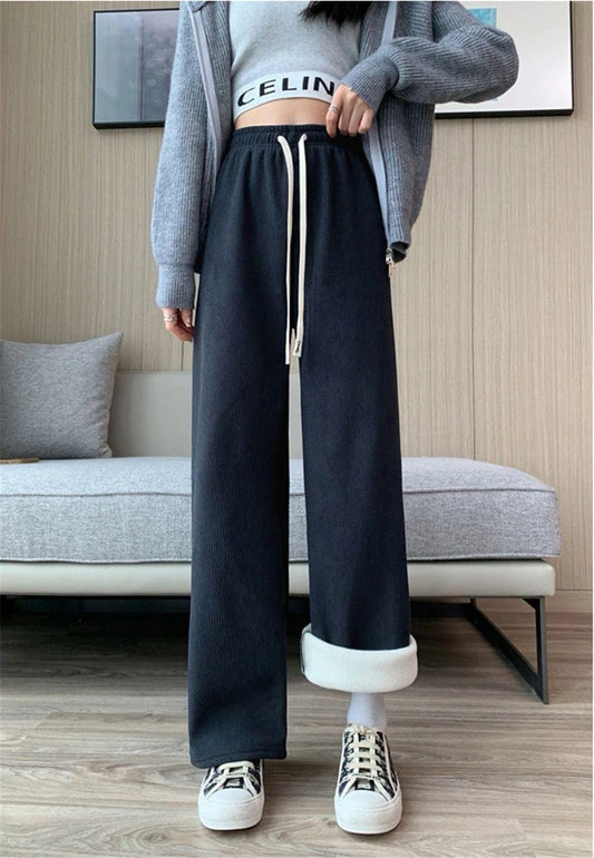 Marley Wide Leg Fleece Pants In Black