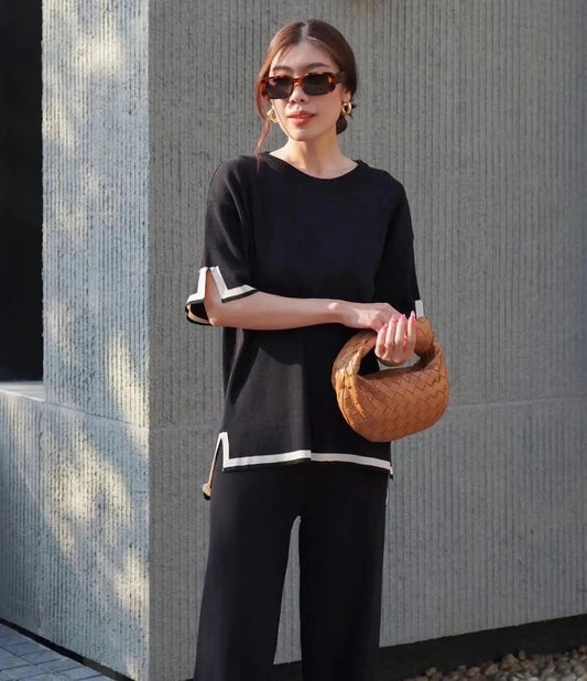 Flexxi Knitted Cotton Co-ord Set In Black