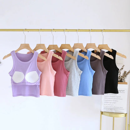 Luked Tank Tops with Inbuilt Bra In Pink