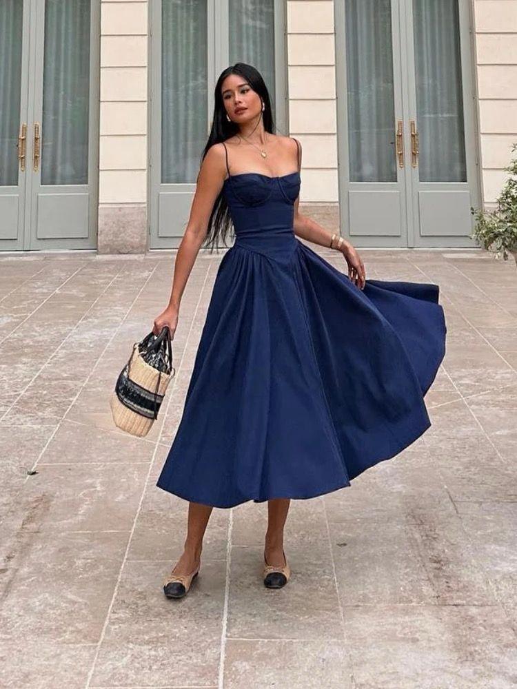 Agastha Midi Vintage Retro Dress In Blue