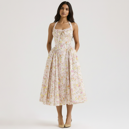Begonia Floral Midi Dress In Peach