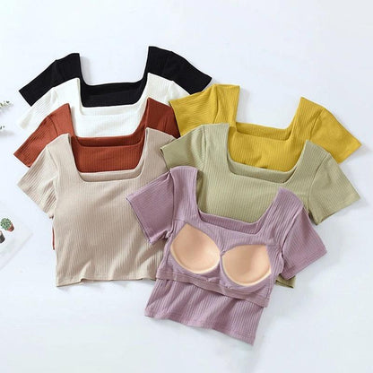 Levo Summer Tops with Inbuilt Bra In Beige