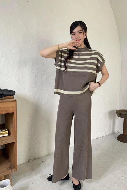 Matsel Ribbed Summer Co-ord Set In Brown