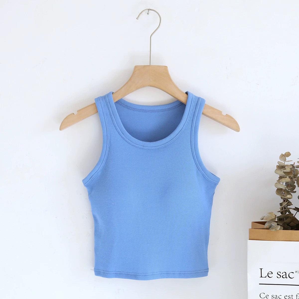 Luked Tank Tops with Inbuilt Bra In Pink