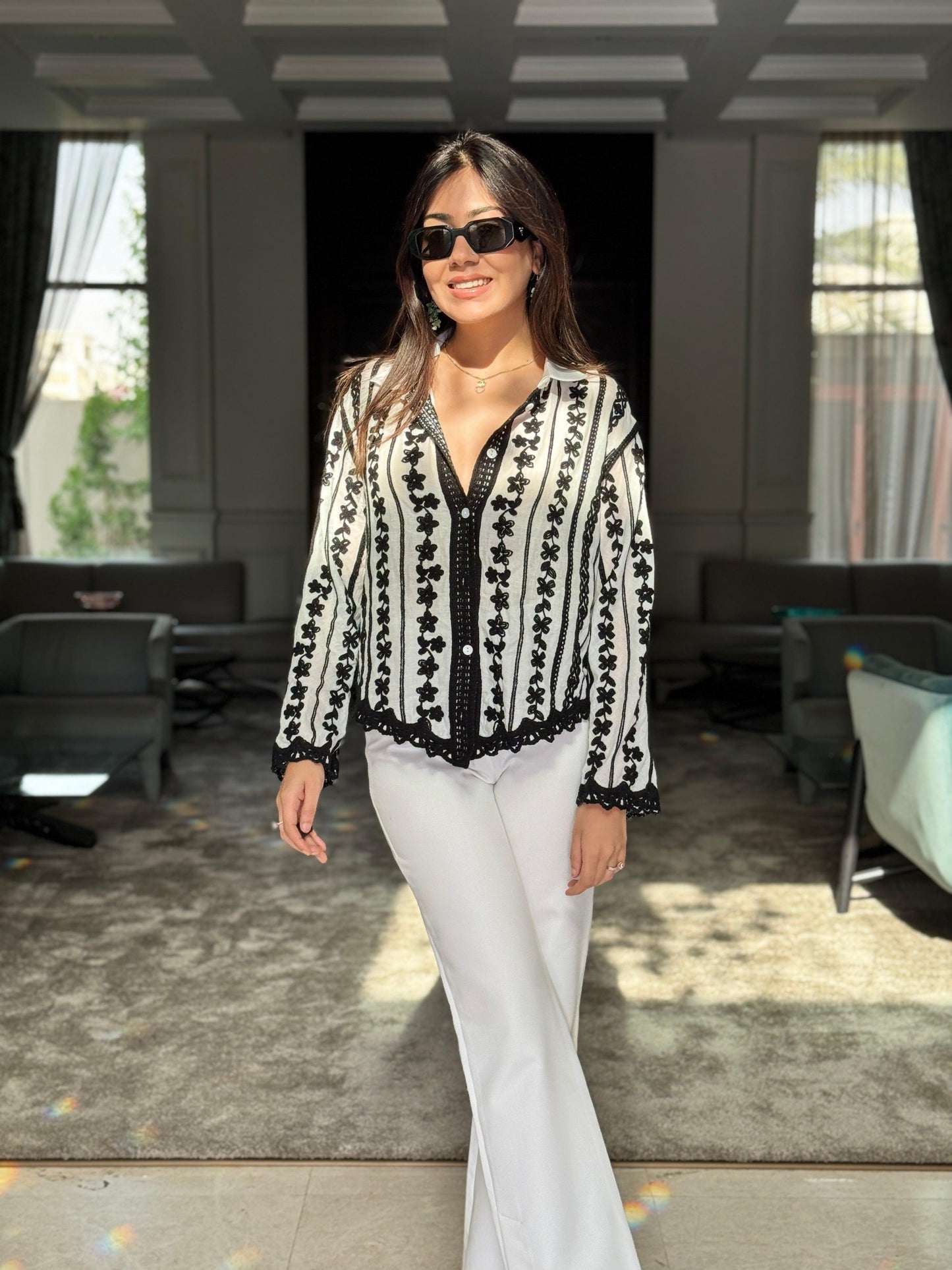 Coya Embroidered Cotton Shirt In Black