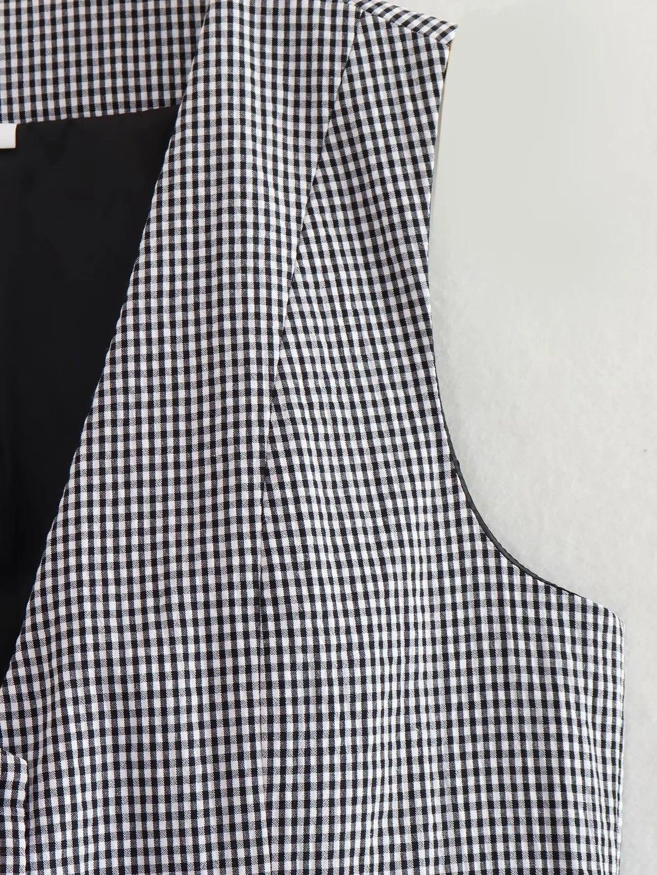 Gingham Print Statement Vest Tops