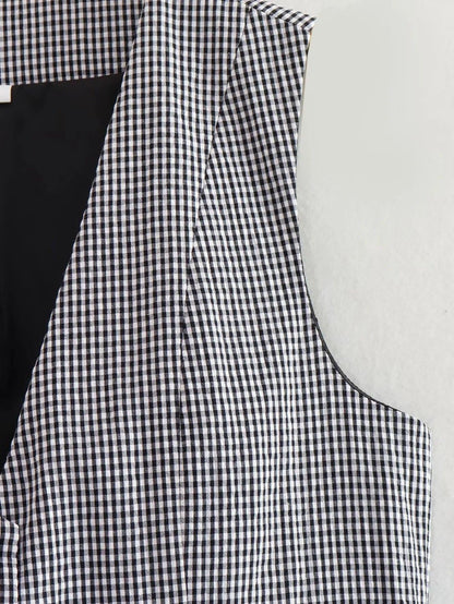 Gingham Print Statement Vest Tops