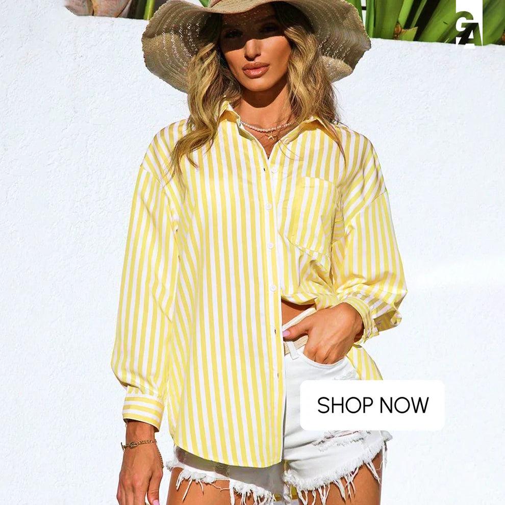 Lotus Striped Summer Oversized Shirt In Green