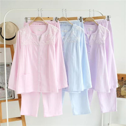 Cotton Embroidered Nightsuits In Pink