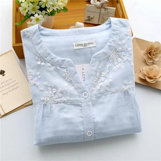 Cotton Embroidered Nightsuits In Blue