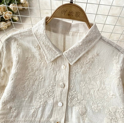 Fory Premium Embroidered Cotton Shirts In Beige