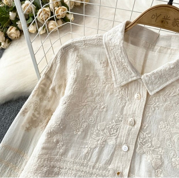 Fory Premium Embroidered Cotton Shirts In Beige