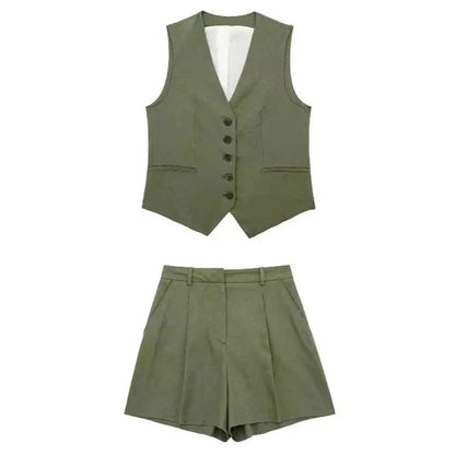 Carter Linen Coord Set in Olive