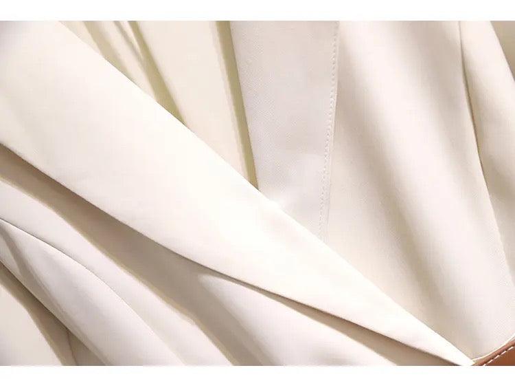 Nova Elegant Pleated Blazer Dress In Off white
