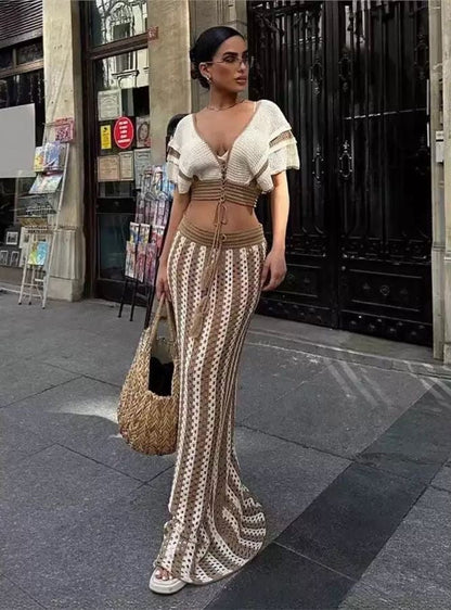 Sikoy Crochet Holiday Coord - Resortwear In Brown