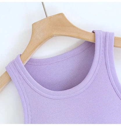 Luked Tank Tops with Inbuilt Bra In Pink