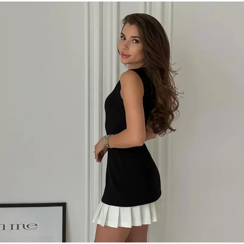 Remo Elegant O-neck Sleeveless Dress In Black