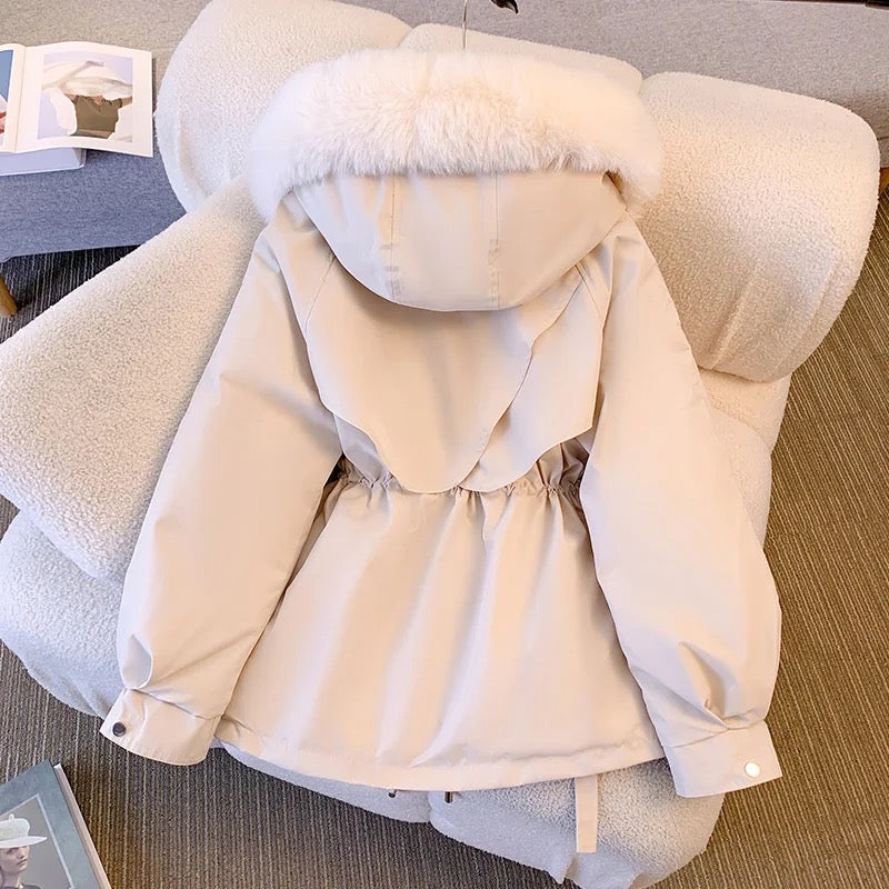 Margot Warm Fleece Lined Parka Jacket In Beige
