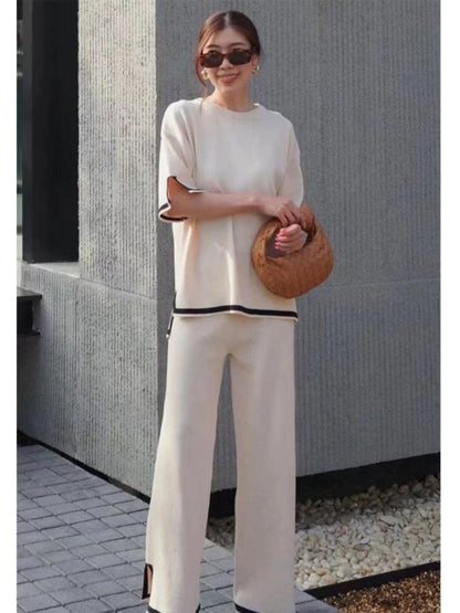 Flexxi Knitted Cotton Co-ord Set In Brown