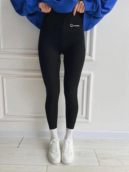 Lateno Premium Fleece Leggings In Black